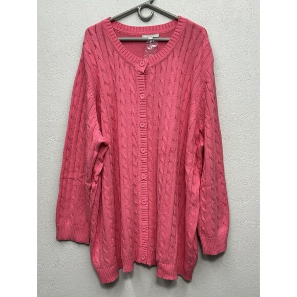 NEW Woman Within Cable Knit Cardigan Sweater Plus Size 4X 34/36 Pink Chunky Y2K - Picture 1 of 5